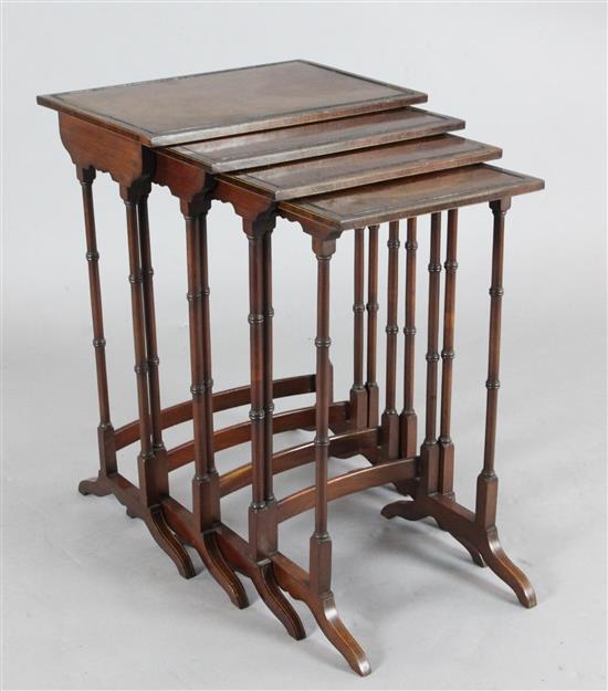 An Edwardian inlaid mahogany nest of quartetto tables, W.1ft 8in. D.1ft 2in. H.2ft 4in.